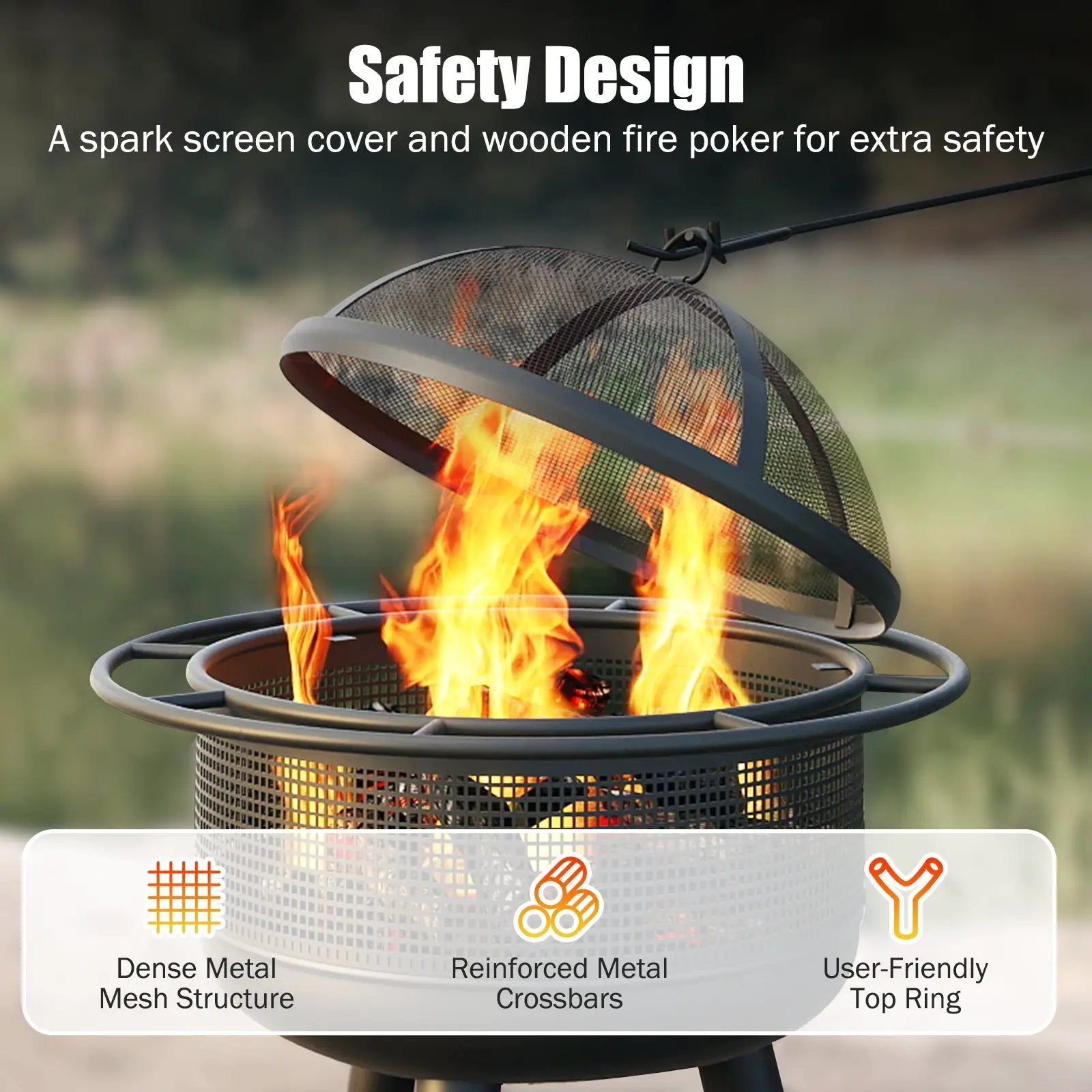 24 Inch Wood Burning Fire Pit with Log Grate and Mesh Screen for Outside by DirectDeals