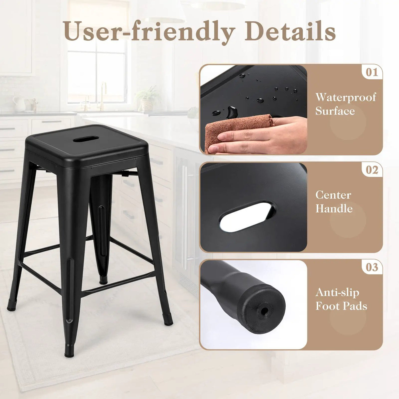 24 Inch Set of 4 Tolix Style Counter Height Barstool Stackable Chair by DirectDeals
