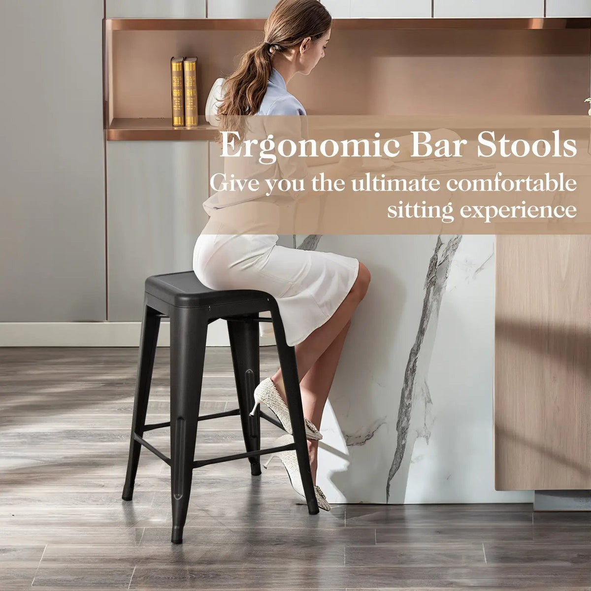 24 Inch Set of 4 Tolix Style Counter Height Barstool Stackable Chair by DirectDeals