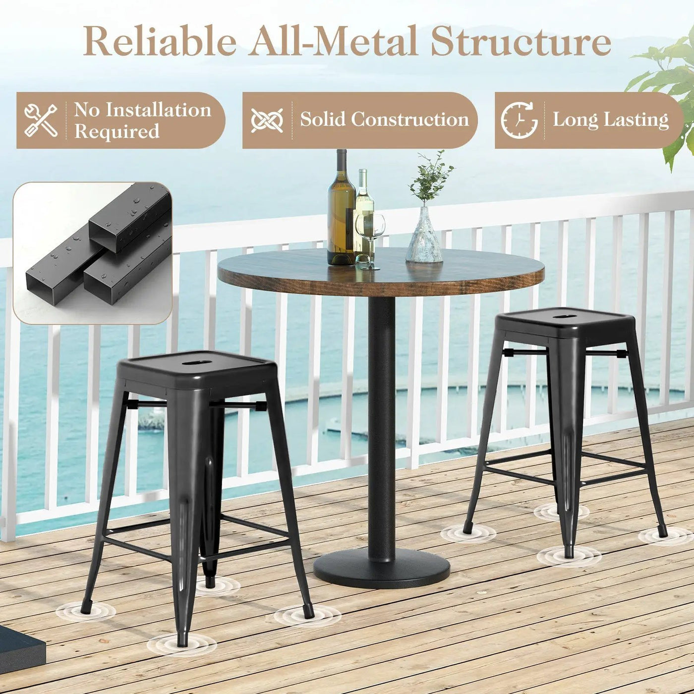 24 Inch Set of 4 Tolix Style Counter Height Barstool Stackable Chair by DirectDeals