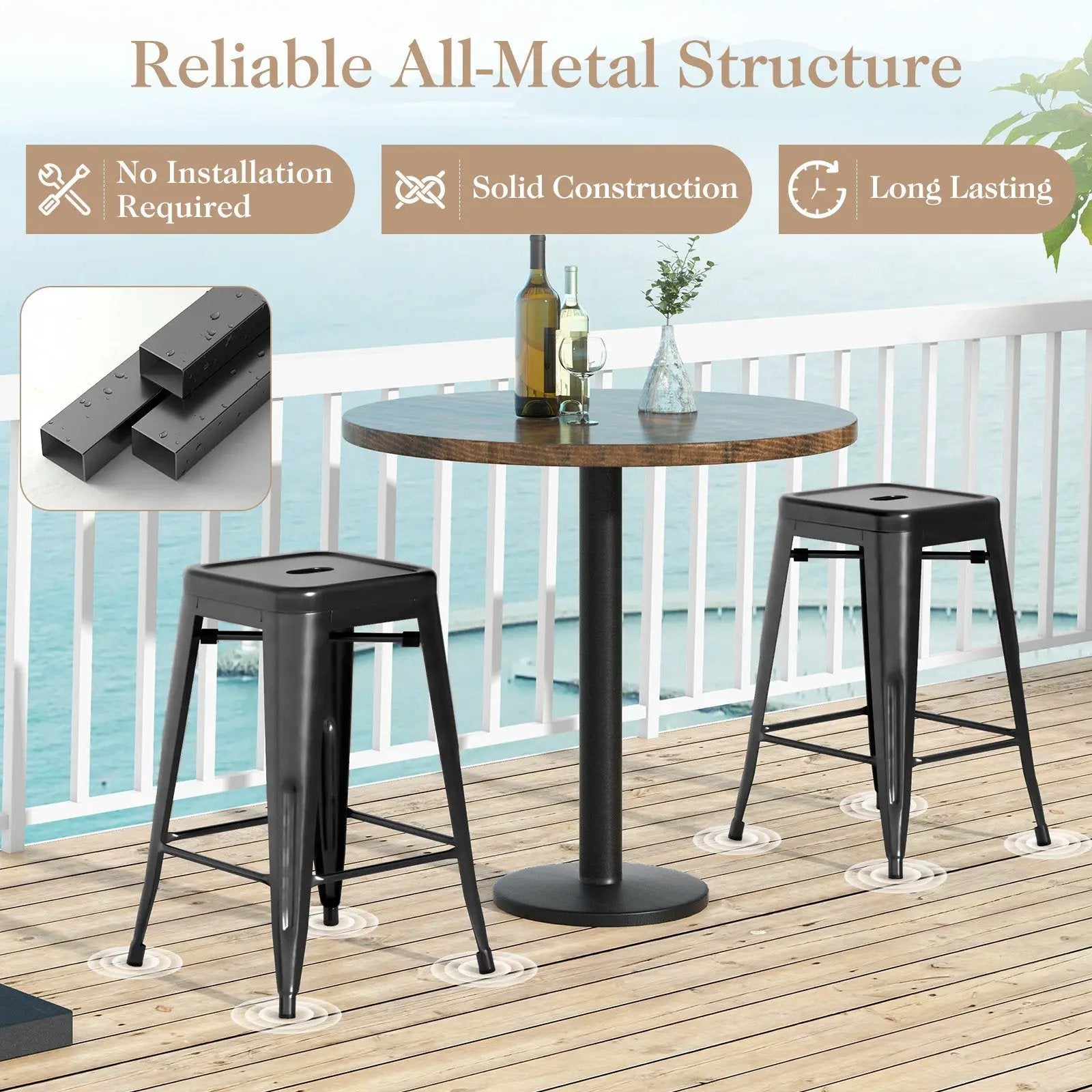 24 Inch Set of 4 Tolix Style Counter Height Barstool Stackable Chair by DirectDeals