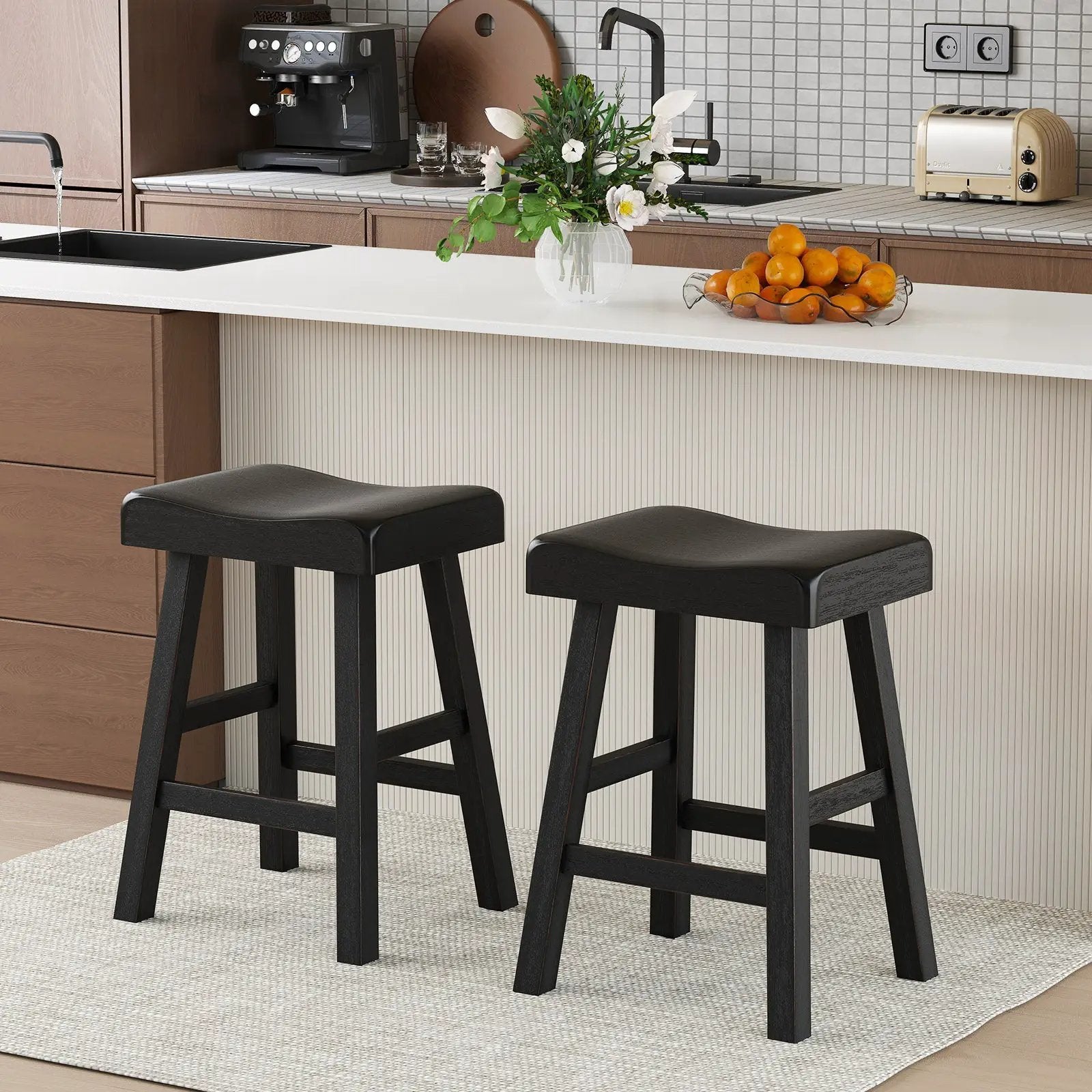 24 Inches Counter Height Stools Set of 2 with Footrest for Restaurant Cafe Pub-Black by DirectDeals