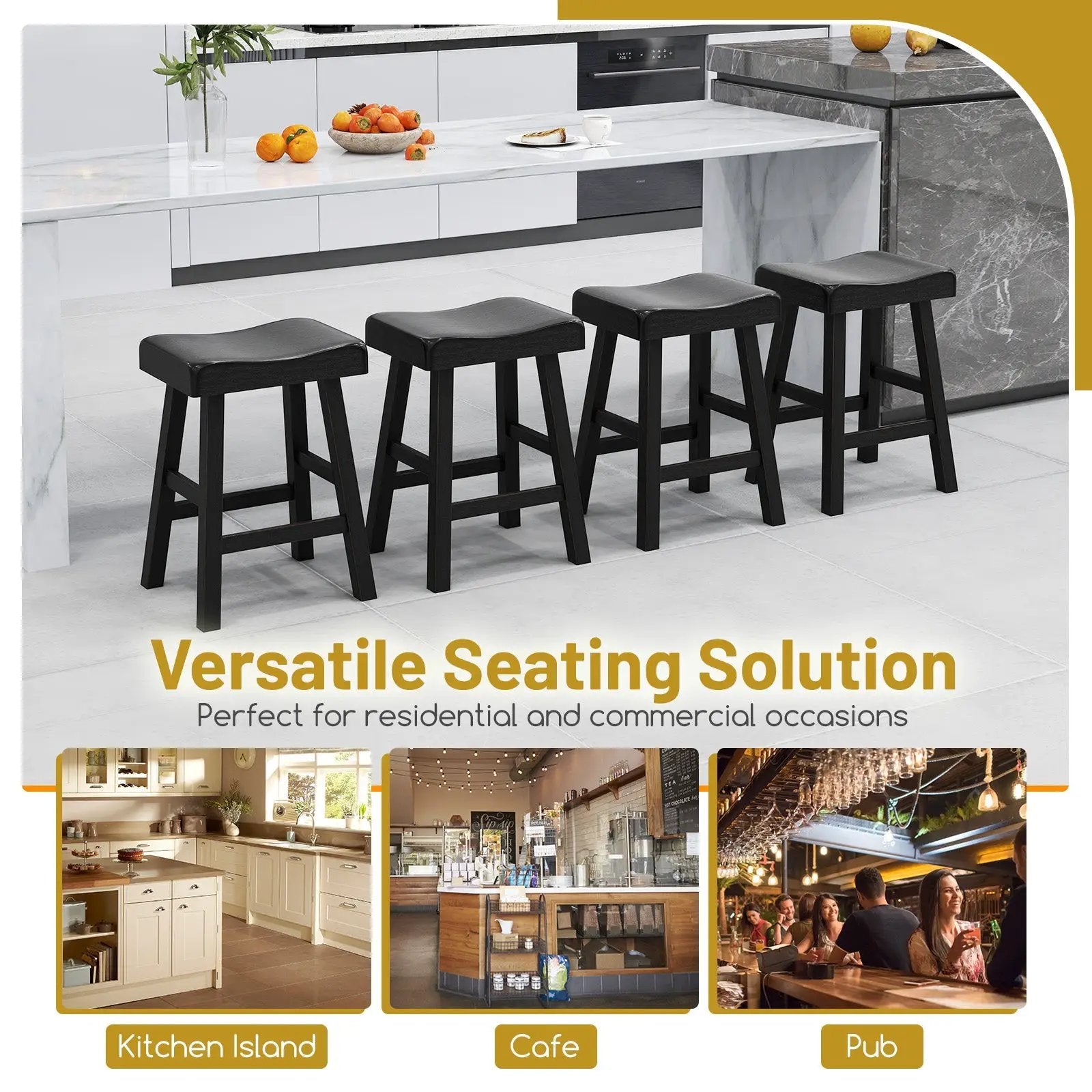 24 Inches Counter Height Stools Set of 2 with Footrest for Restaurant Cafe Pub-Black by DirectDeals