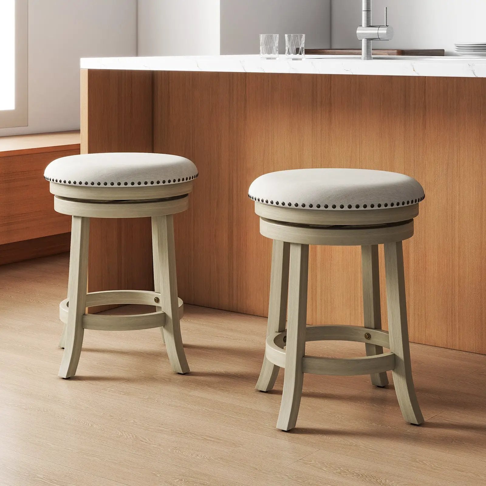 24/26 Inches Swivel Bar Stools Set of 2 wth Wooden Frame by DirectDeals