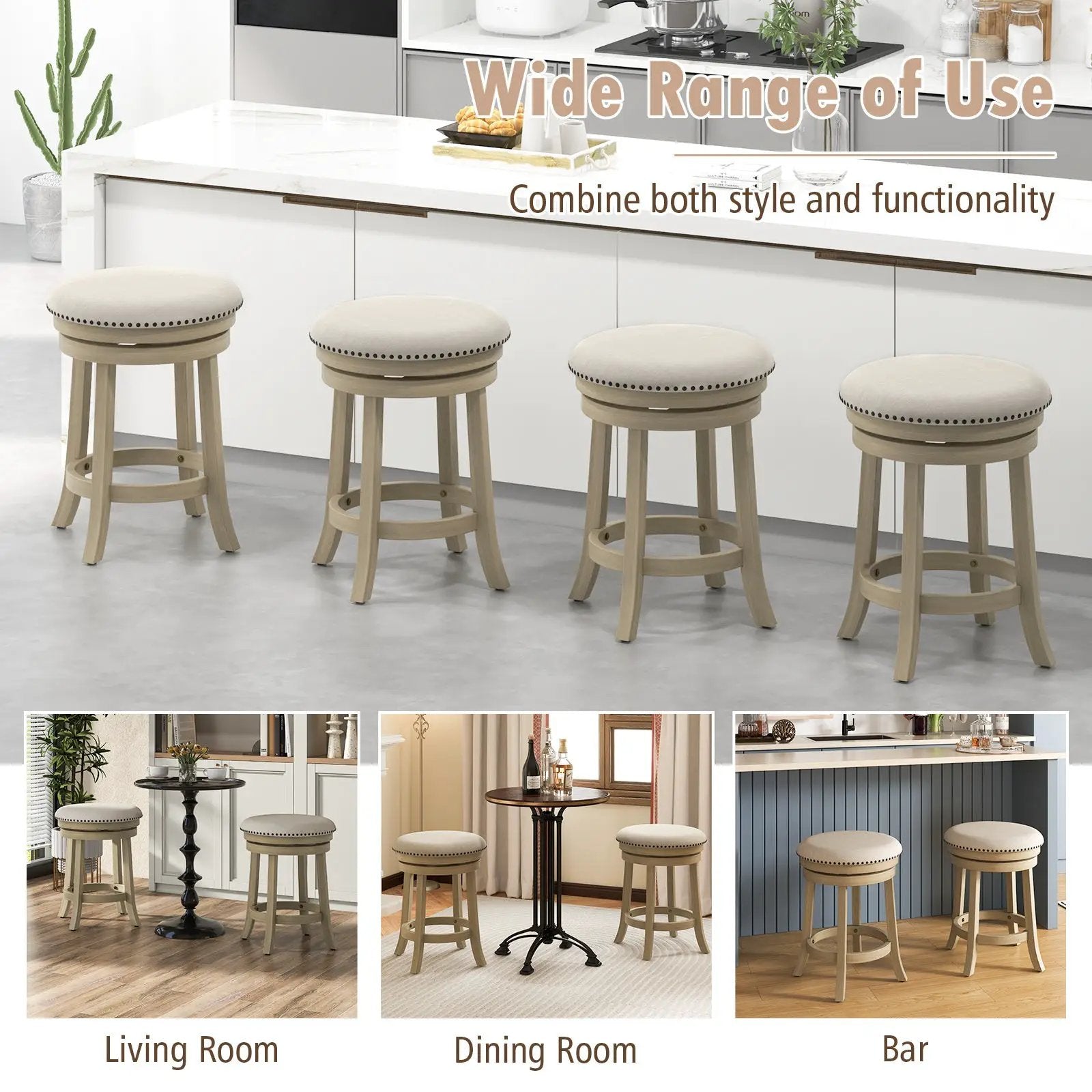 24/26 Inches Swivel Bar Stools Set of 2 wth Wooden Frame by DirectDeals