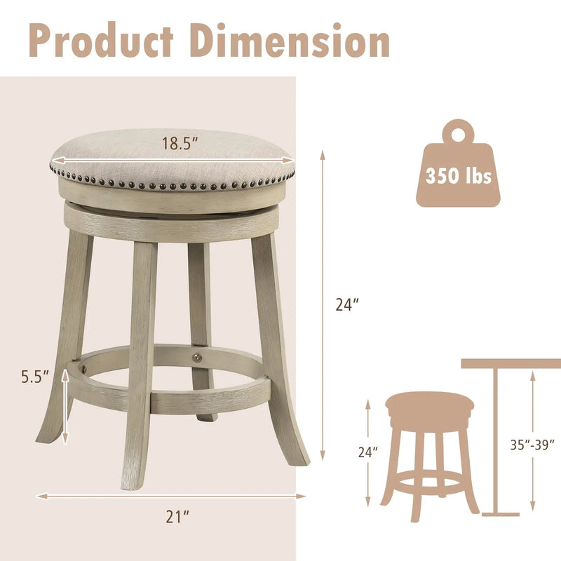 24/26 Inches Swivel Bar Stools Set of 2 wth Wooden Frame by DirectDeals