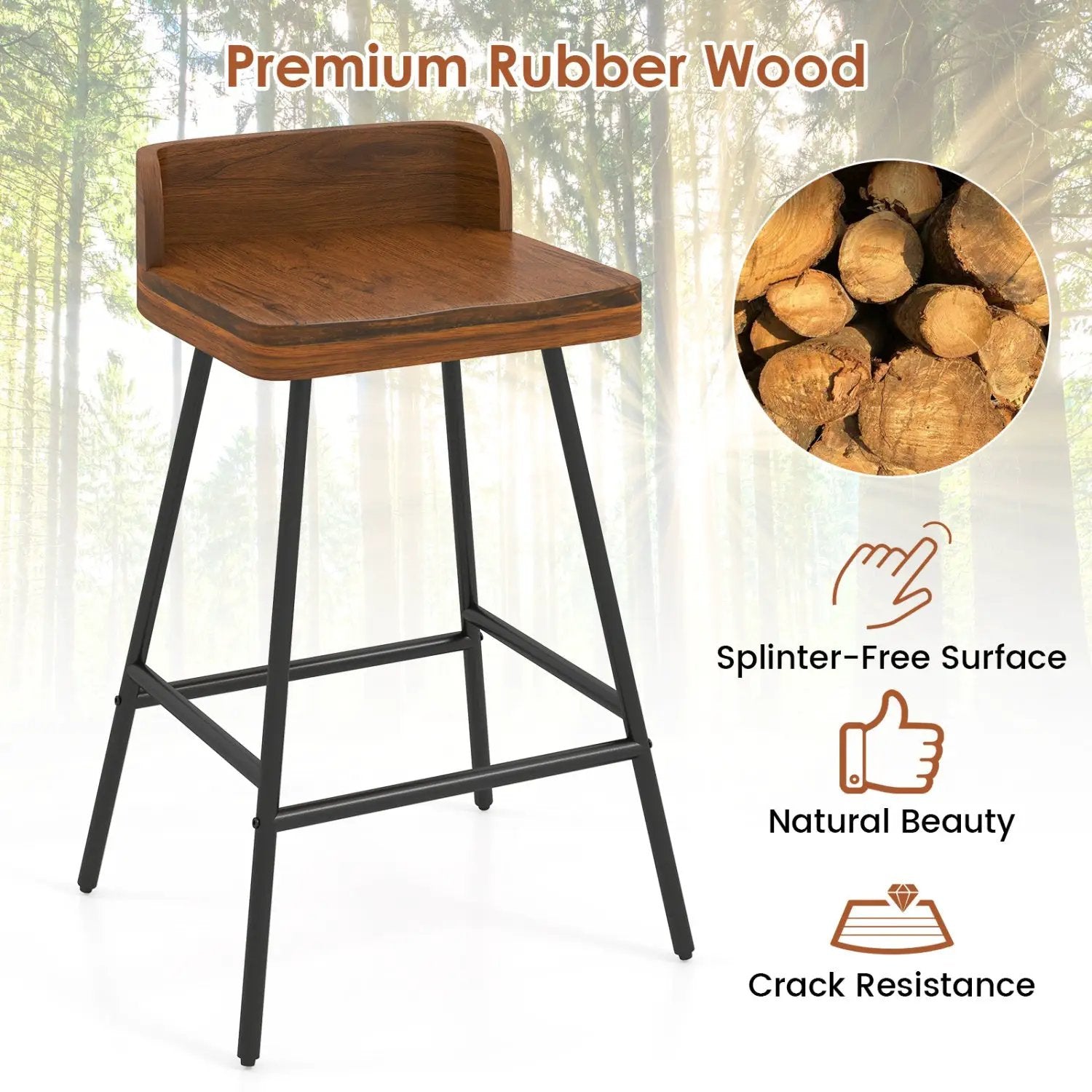 24" Bar Stool with Low Back and Footrest - Walnut by DirectDeals