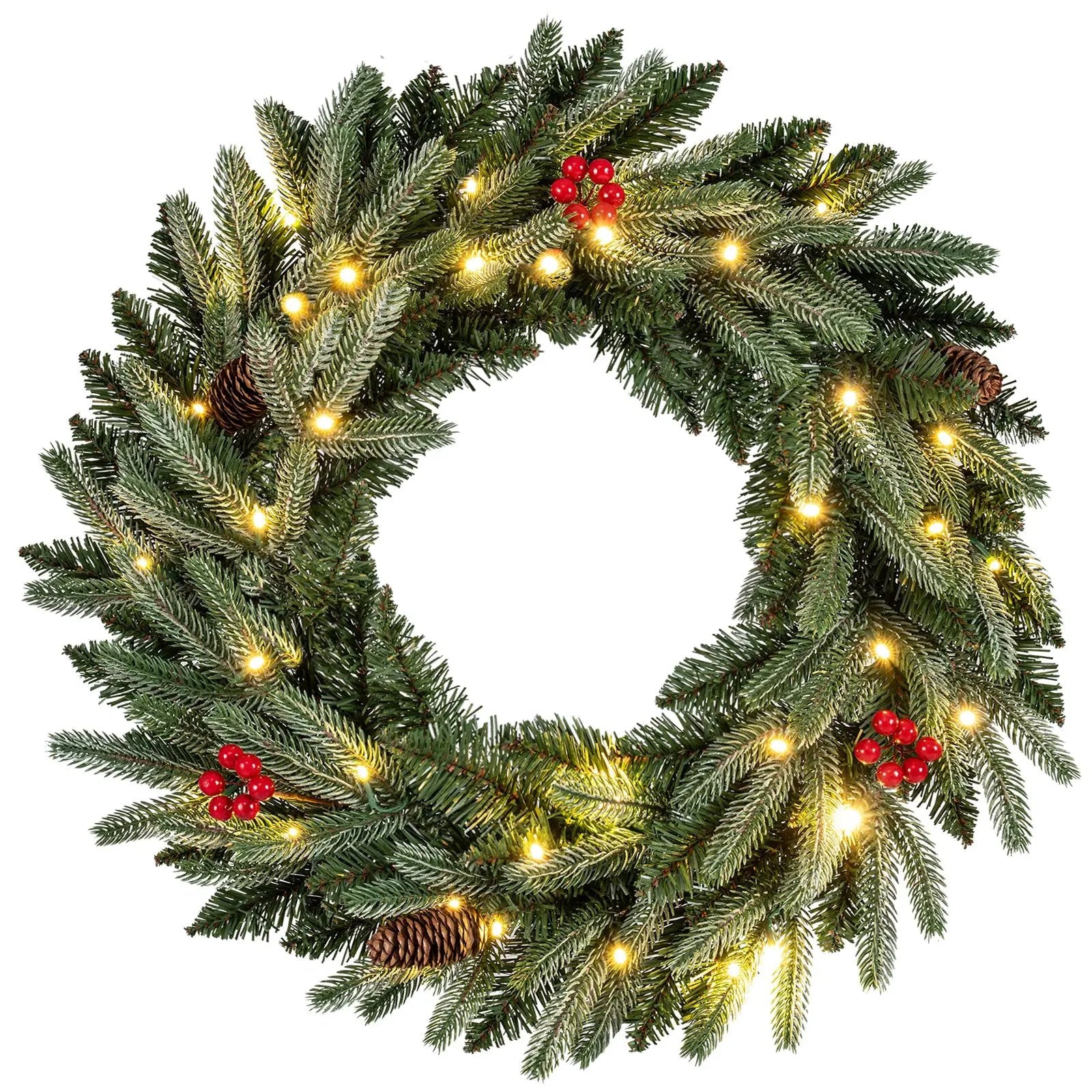 24‚Äù Pre-lit Christmas Wreath Front Door Artificial Xmas Wreath with 90 Frosted Branch Tips by DirectDeals