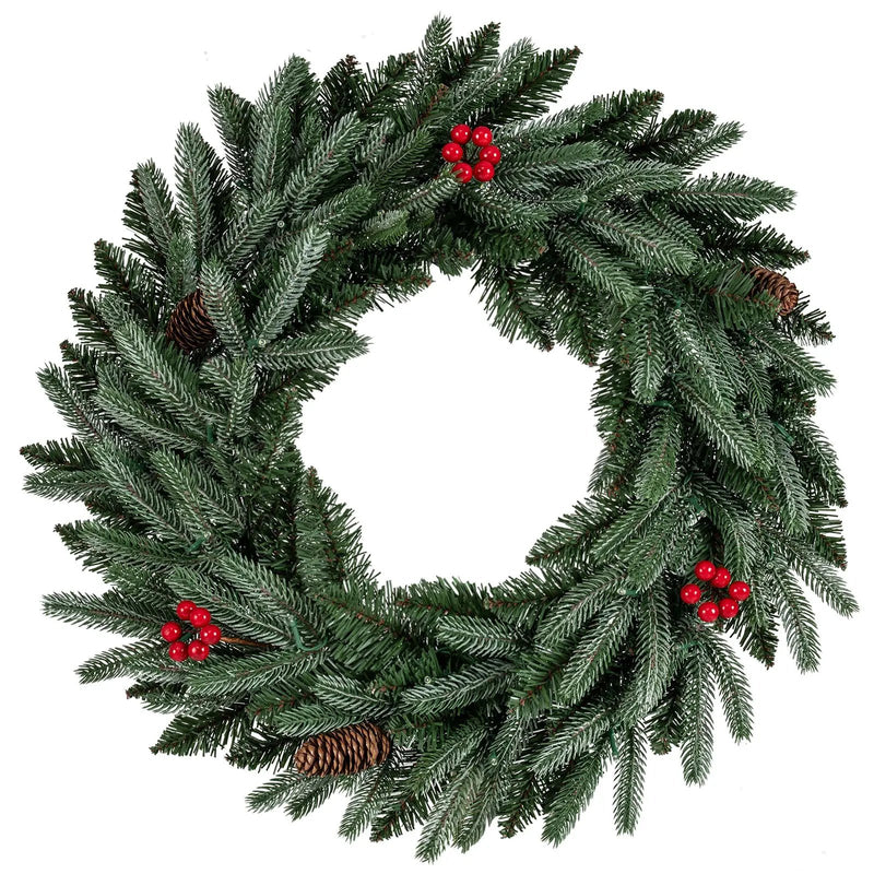 24‚Äù Pre-lit Christmas Wreath Front Door Artificial Xmas Wreath with 90 Frosted Branch Tips by DirectDeals