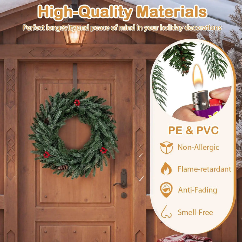 24‚Äù Pre-lit Christmas Wreath Set of 2 Front Door Artificial Xmas Wreath with 90 Frosted Branch Tips by DirectDeals