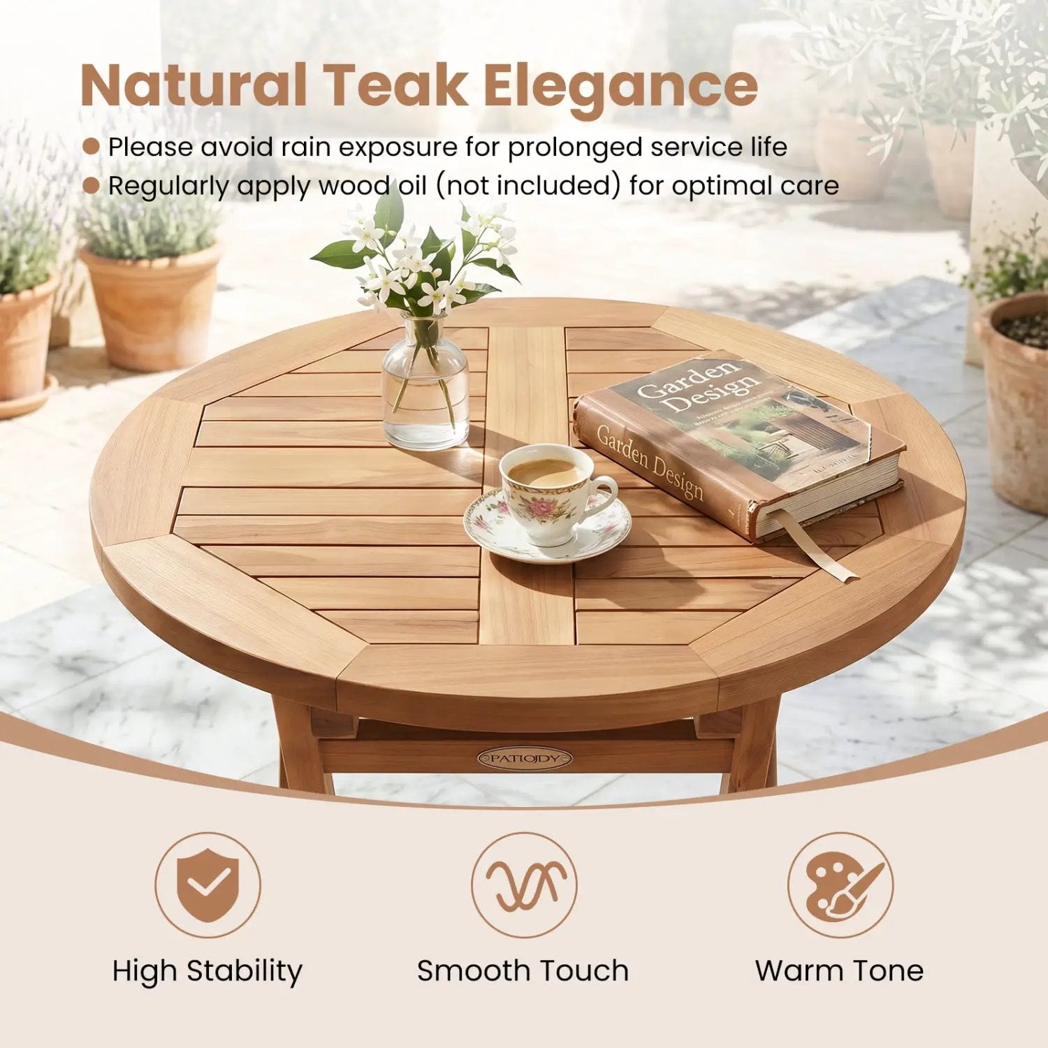 24" Round Teak Folding Bistro Table with Footrest by DirectDeals