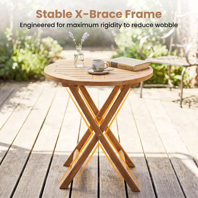 24" Round Teak Folding Bistro Table with Footrest by DirectDeals
