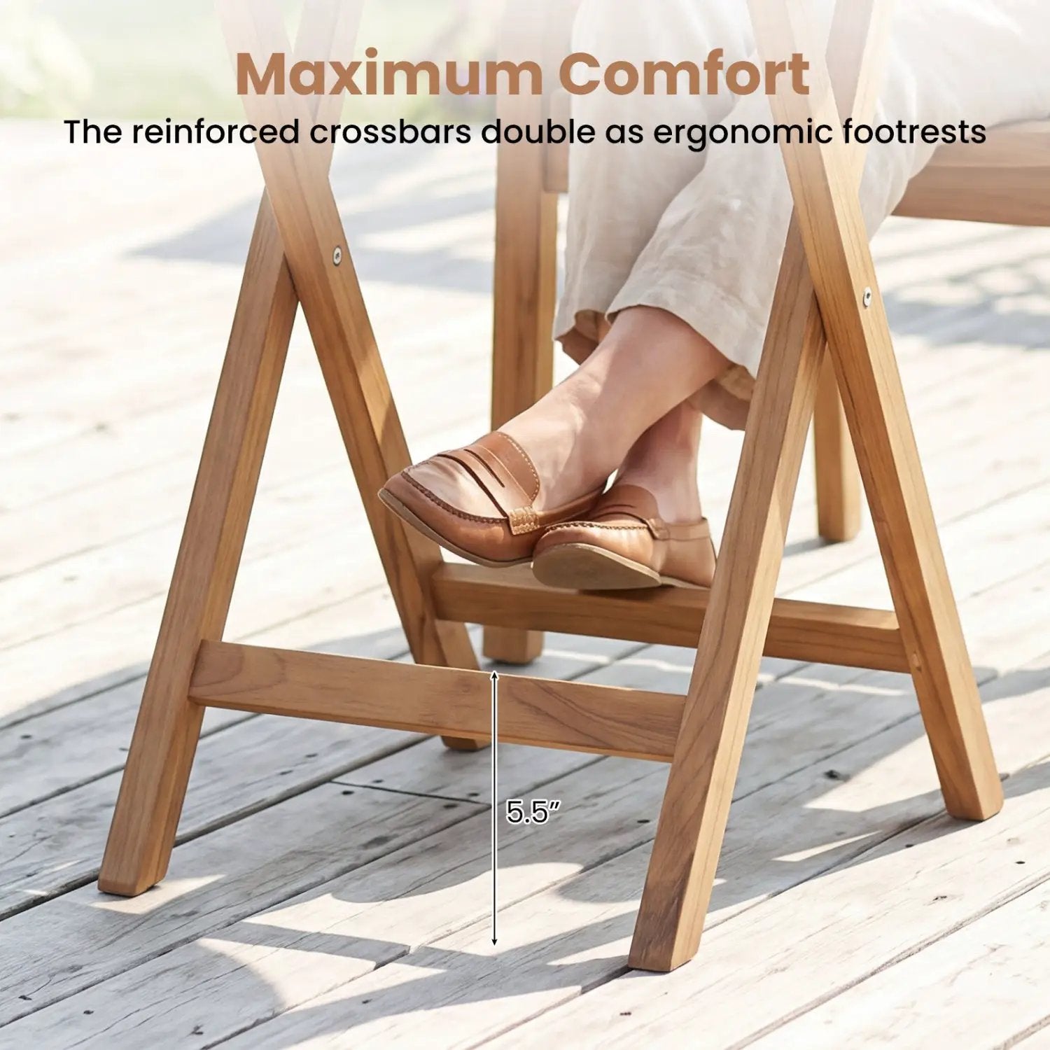 24" Round Teak Folding Bistro Table with Footrest by DirectDeals