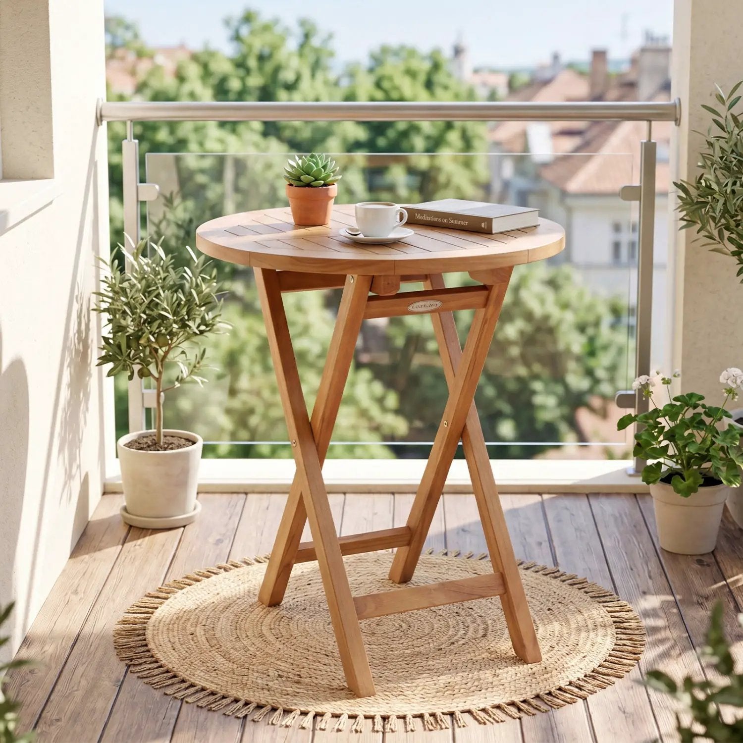 24" Round Teak Folding Bistro Table with Footrest by DirectDeals