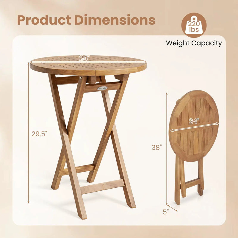 24" Round Teak Folding Bistro Table with Footrest by DirectDeals