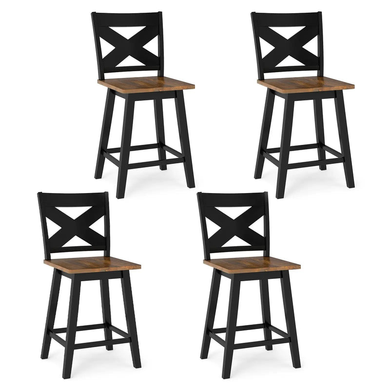 24" Rubberwood Swivel Barstools Set of 4 with Backrest and Large Seat by DirectDeals