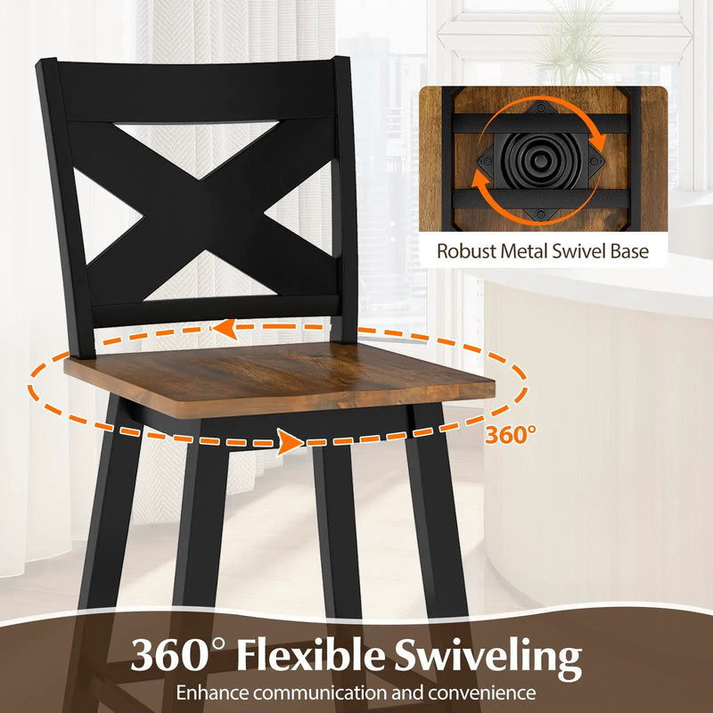 24" Rubberwood Swivel Barstools Set of 4 with Backrest and Large Seat by DirectDeals