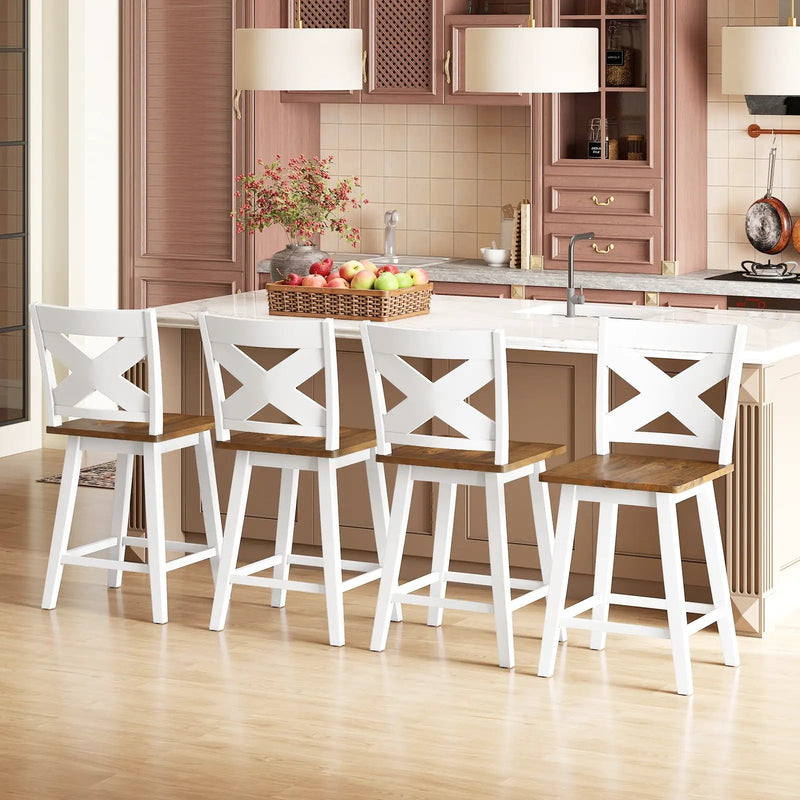 24" Rubberwood Swivel Barstools Set of 4 with Backrest and Large Seat by DirectDeals