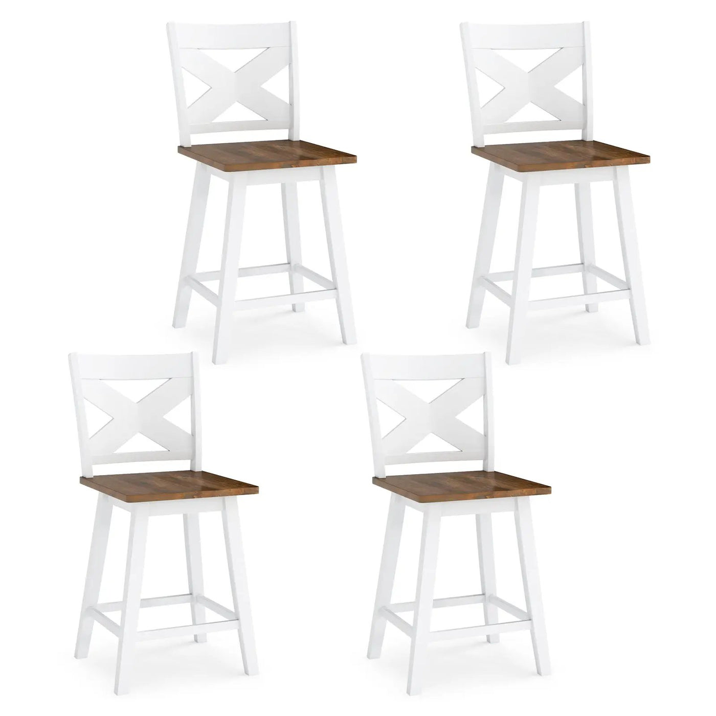 24" Rubberwood Swivel Barstools Set of 4 with Backrest and Large Seat by DirectDeals