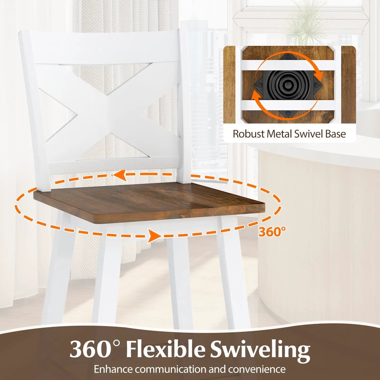 24" Rubberwood Swivel Barstools Set of 4 with Backrest and Large Seat by DirectDeals