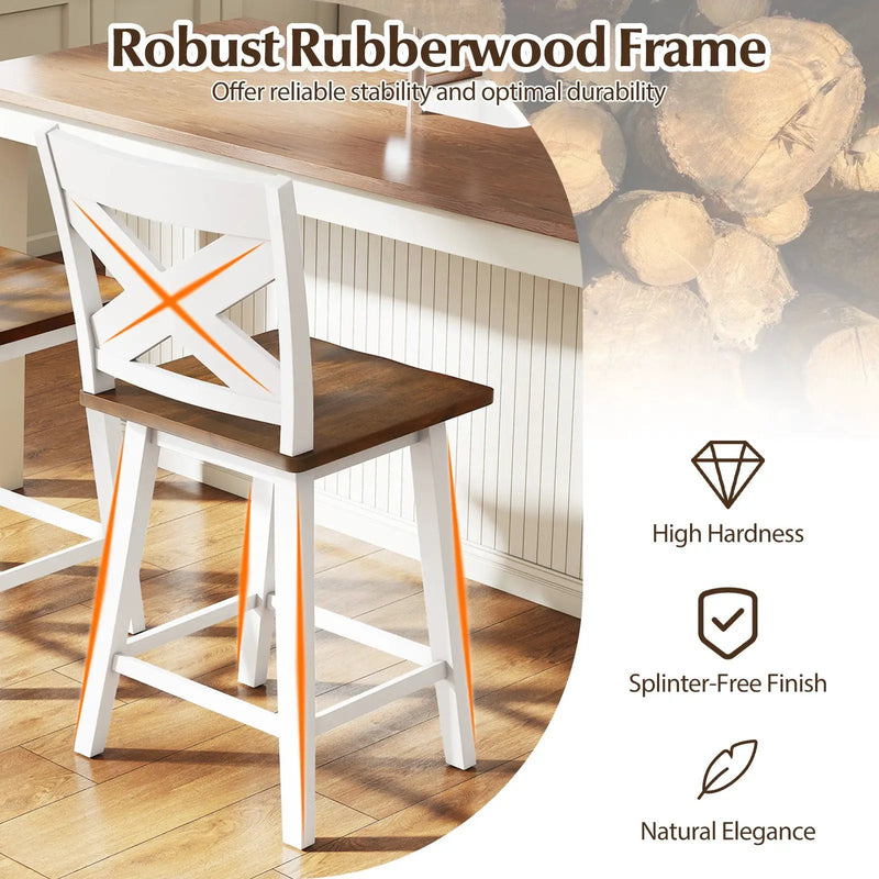24" Rubberwood Swivel Barstools Set of 4 with Backrest and Large Seat by DirectDeals