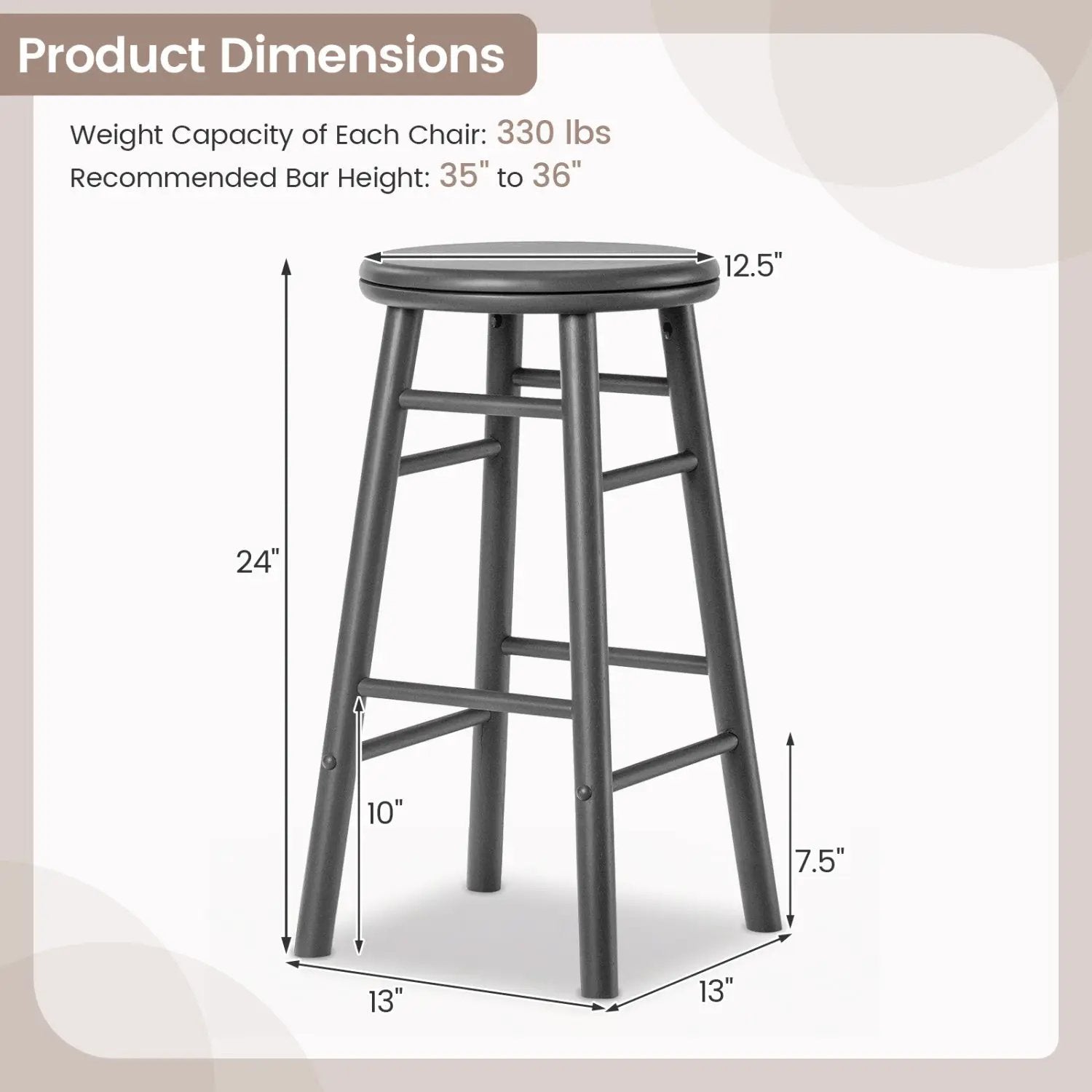 24" Swivel Bar Stools Set of 2 with Footrests by DirectDeals