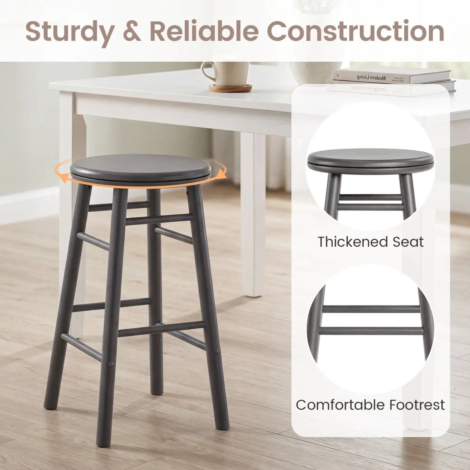 24" Swivel Bar Stools Set of 2 with Footrests by DirectDeals