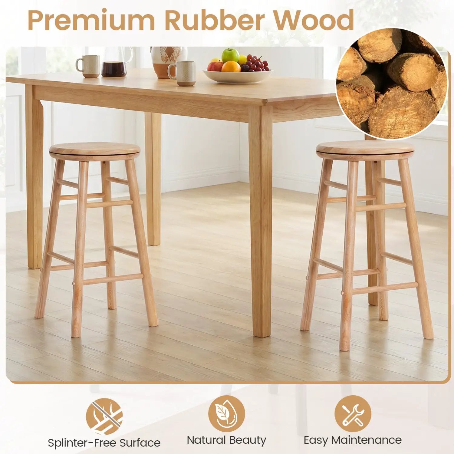 24" Swivel Bar Stools Set of 2 with Footrests by DirectDeals