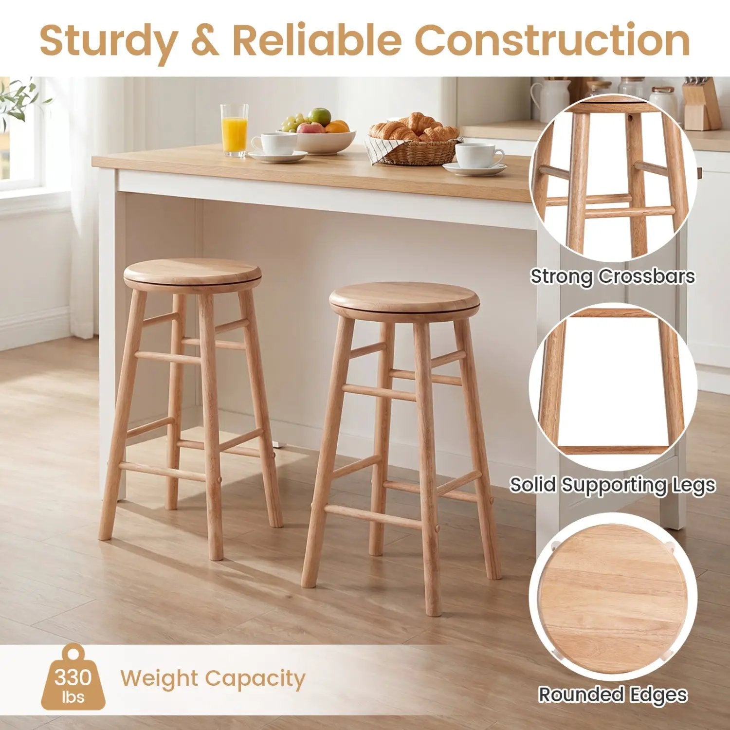 24" Swivel Bar Stools Set of 2 with Footrests by DirectDeals
