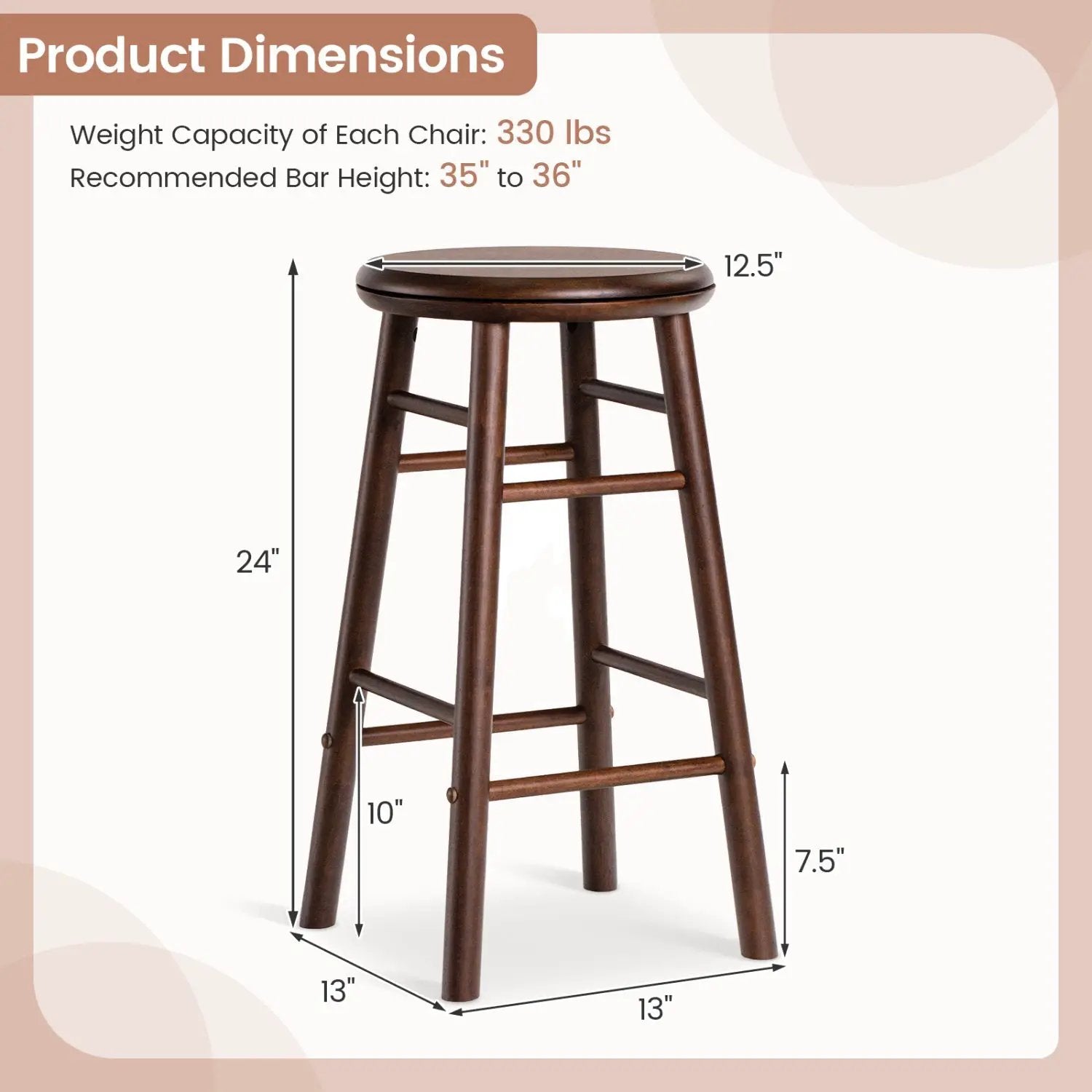 24" Swivel Bar Stools Set of 2 with Footrests by DirectDeals