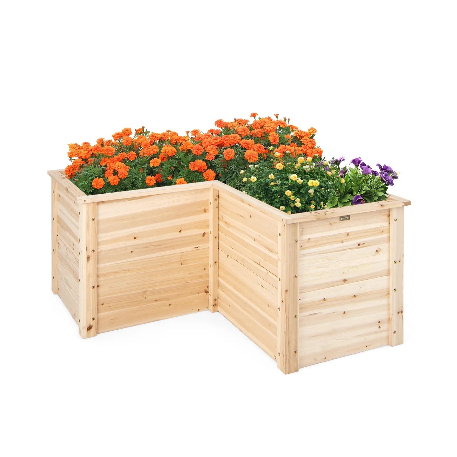 24 Inch L-Shaped Wooden Raised Garden Bed with Open-Ended Base-Natural by DirectDeals