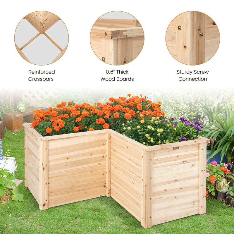 24 Inch L-Shaped Wooden Raised Garden Bed with Open-Ended Base-Natural by DirectDeals