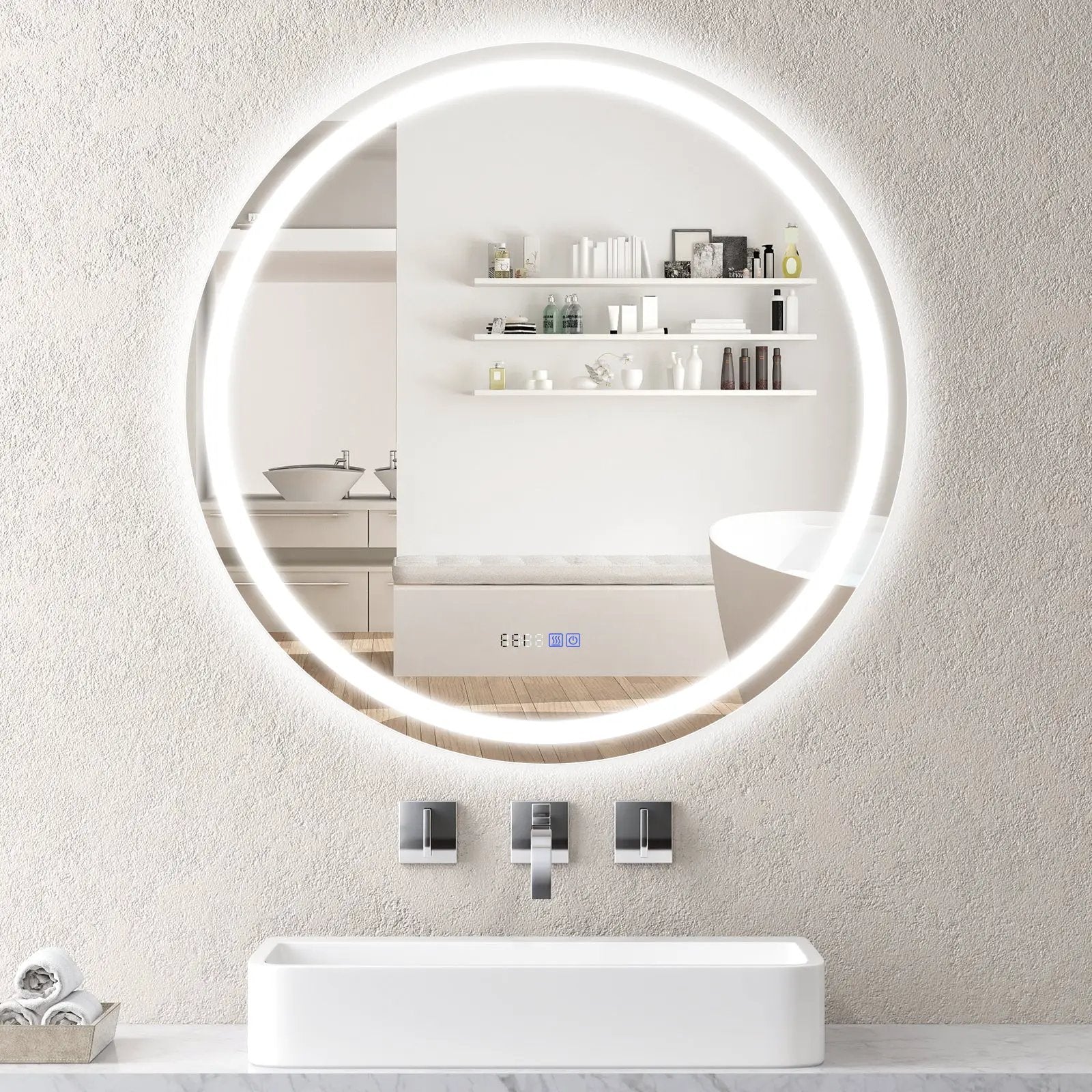 32 Inch Anti-Fog Bathroom Wall Mirror with 3-Color LED Lights by DirectDeals