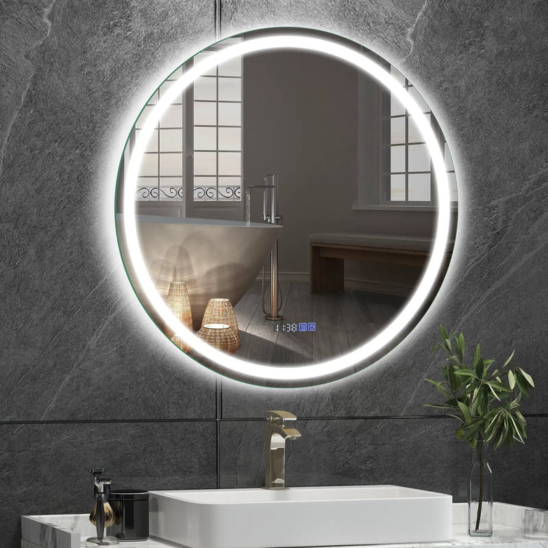 32 Inch Anti-Fog Bathroom Wall Mirror with 3-Color LED Lights by DirectDeals