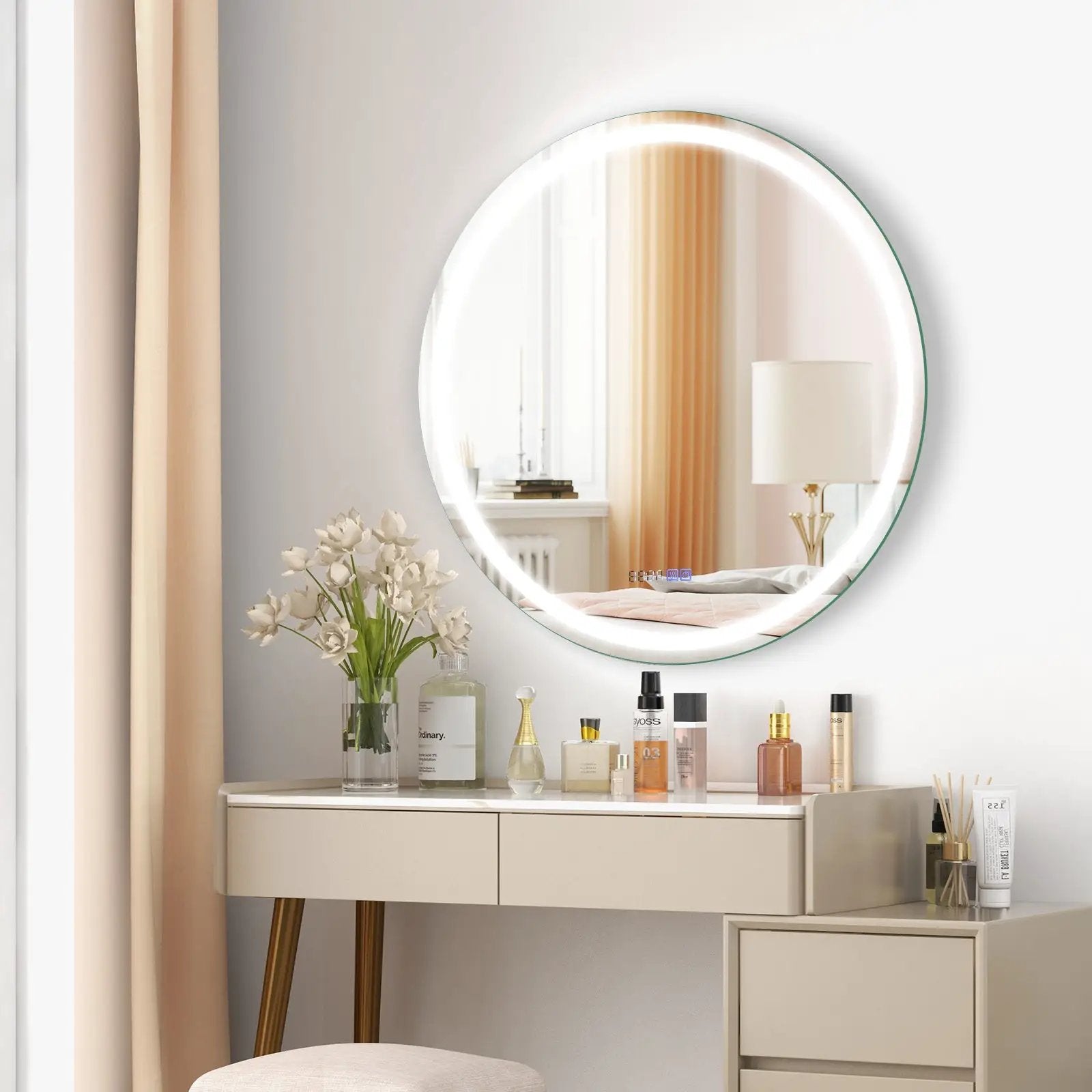 32 Inch Anti-Fog Bathroom Wall Mirror with 3-Color LED Lights by DirectDeals
