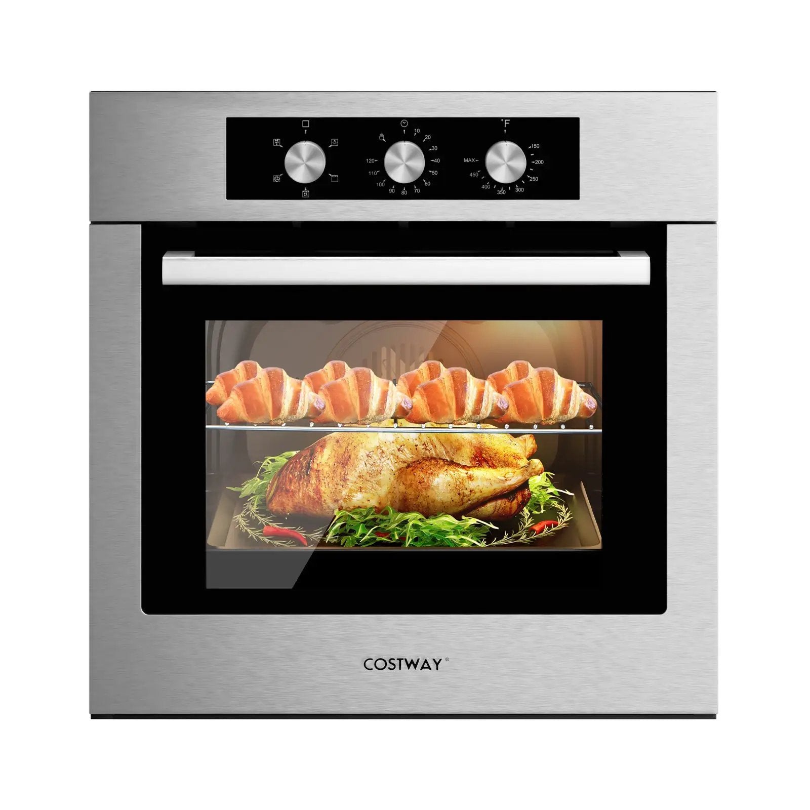 24 Inch Single Wall Oven 2.47Cu.ft with 5 Cooking Modes-Silver by DirectDeals