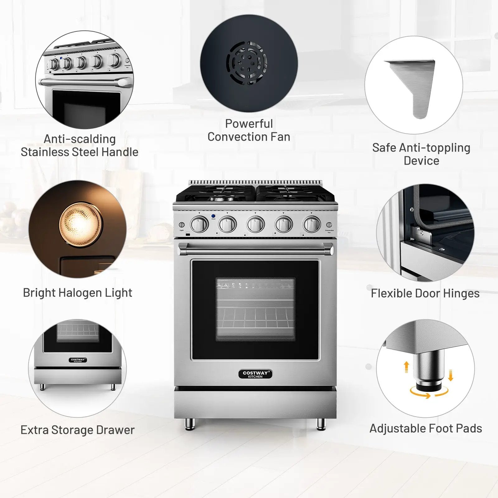 24 Inches Freestanding Natural Gas Range with 4 Burners Cooktop by DirectDeals