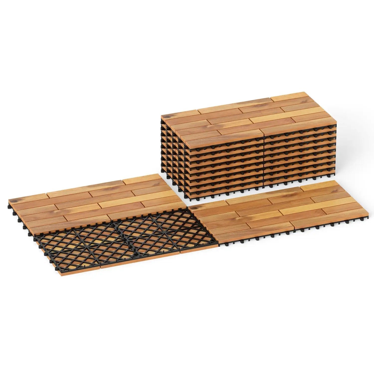 Acacia Wood Interlocking Deck Tiles - 12 Pieces, 24x12 Inch by DirectDeals