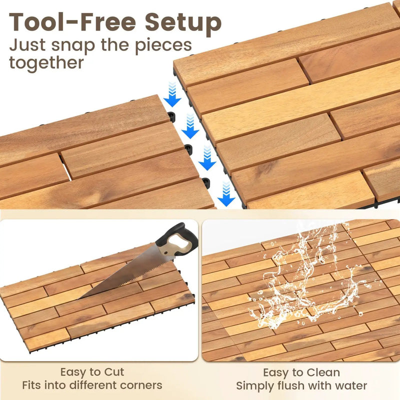 Acacia Wood Interlocking Deck Tiles 24x12 Inch - 24 Pack by DirectDeals