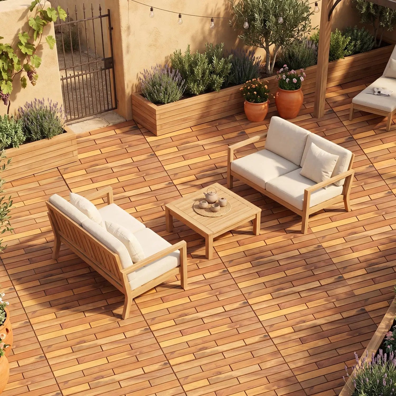 Acacia Wood Interlocking Deck Tiles 24x12 Inch - 48 Pack by DirectDeals