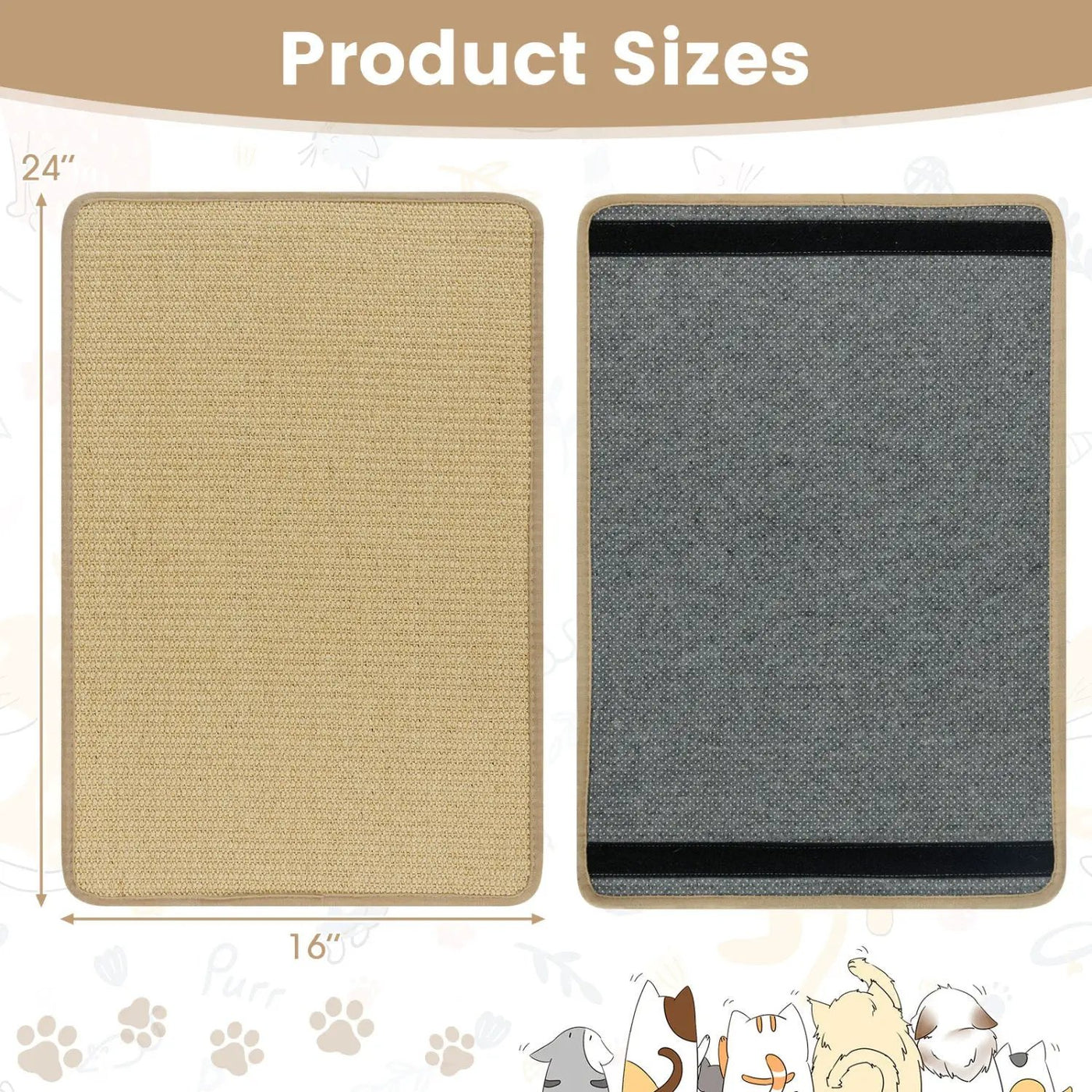 Cat Scratcher Mat Set - 6 Piece Natural Sisal Furniture Protector by DirectDeals