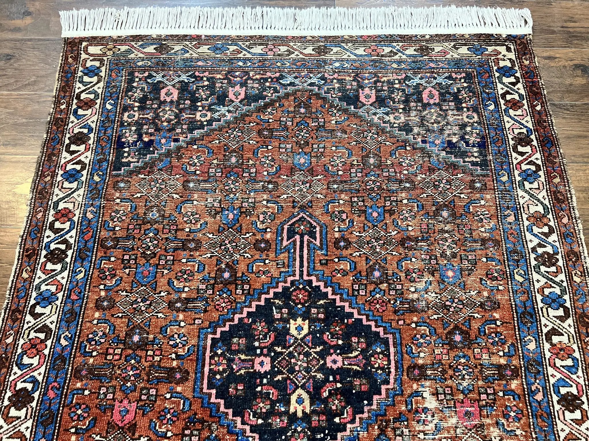 Red Persian Hamadan Rug 4x6, Wool Handmade Antique Carpet, Geometric Medallion Rug, Oriental Rug 4 x 6, Persian Tribal Rug, Hand Knotted Rug by Jewel Rugs