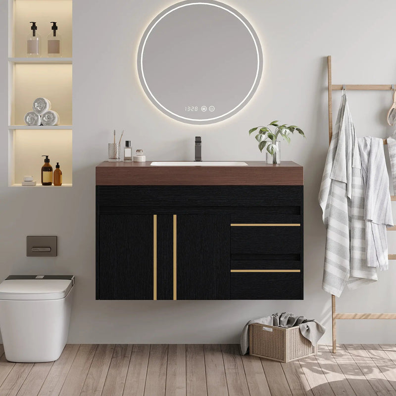 36" Floating Bathroom Vanity with Ceramic Sink and Faux Marble Top by HouseOfZazla