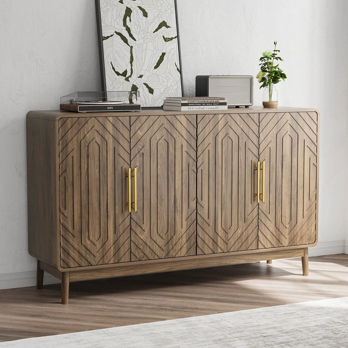 Sideboard Buffet Cabinet With Carved Doors And Adjustable Layer Board by HouseOfZazla