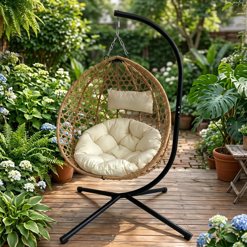 Foldable Hanging Egg Chair with Stand and Cushion by HouseOfZazla