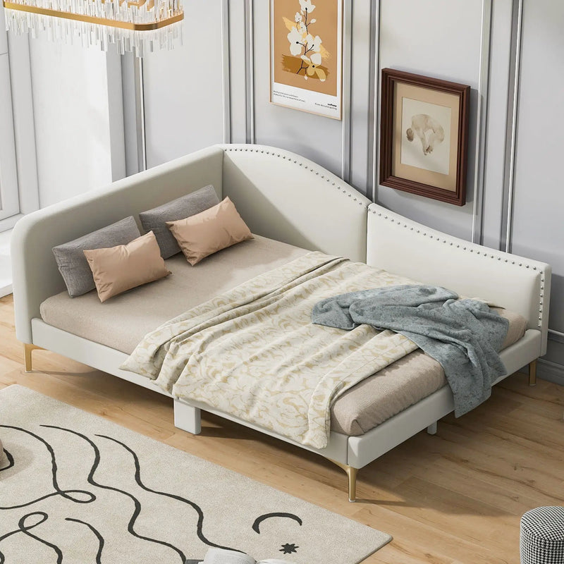 Upholstered Daybed With Headboard And Armrest, Support Legs by Unique Piece Furniture