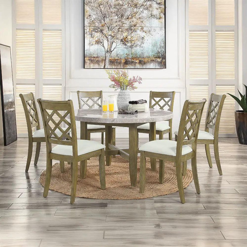Karsen - Dining Table With Marble Top - Natural Marble Top & Rustic Oak by Unique Piece Furniture