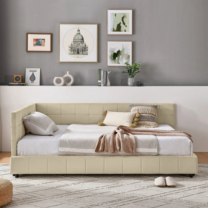 Mid-Century Storage Upholstered Tufted Bed Frame With Backrest And Armrests by Unique Piece Furniture