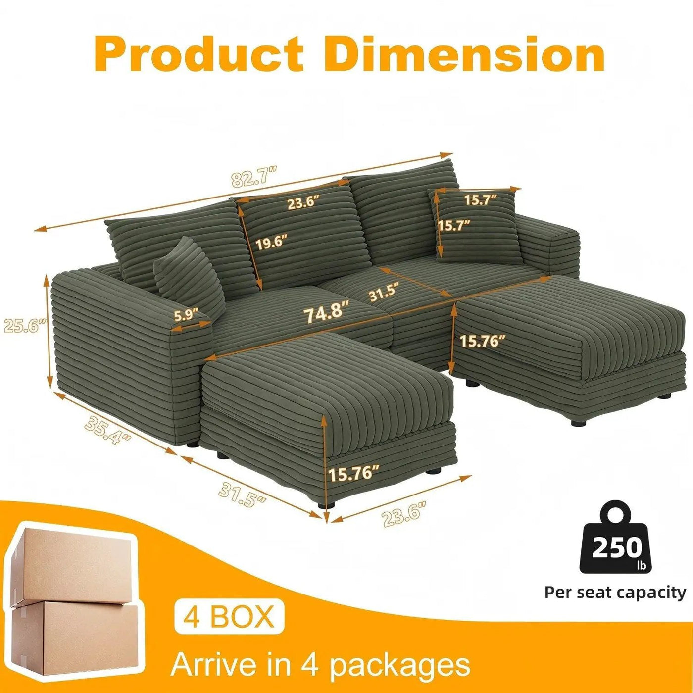 Convertible Deep Seat Sofa With Soft Pillows And Ottomans by HouseOfZazla