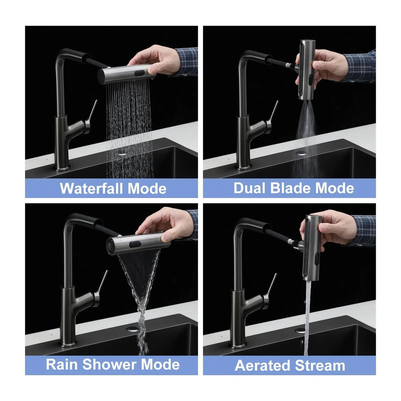 360° Pull Down Kitchen Faucet With 4 Spray Modes by HouseOfZazla